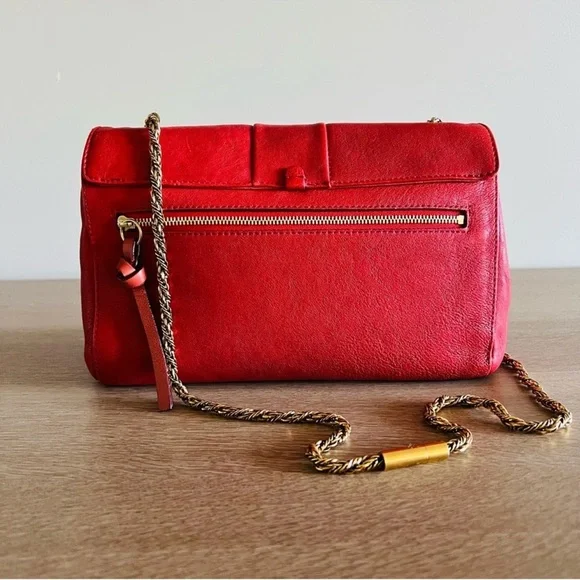 CHLOE June Bow Flap Shoulder Bag in Holly Berry Red Sheepskin Leather - Picture 6 of 9